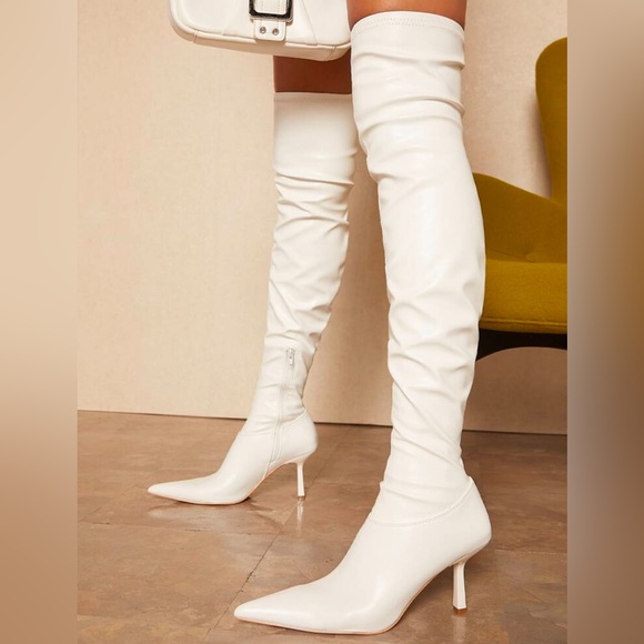 Elegant White Knee-High Women's Boots - Picture 4 of 15